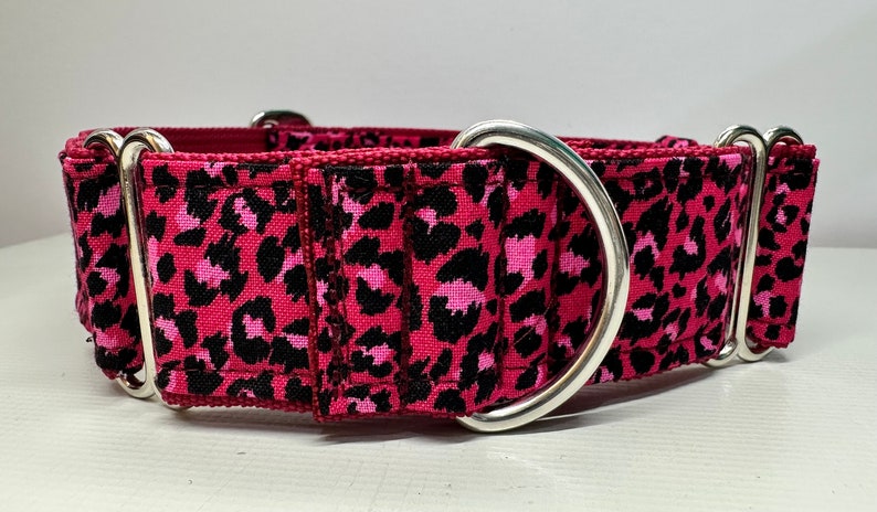 Handcrafted 38mm (1.5 inch) wide martingale dog collar in PINK animal print design Greyhound whipp image 7