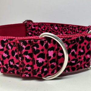 Handcrafted 38mm (1.5 inch) wide martingale dog collar in PINK animal print design Greyhound whipp image 3