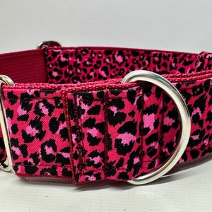 Handcrafted 38mm (1.5 inch) wide martingale dog collar in PINK animal print design Greyhound whipp image 8