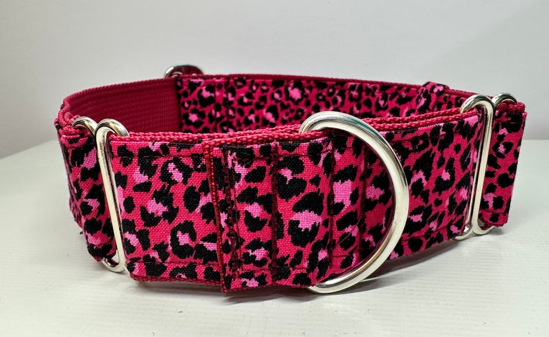 Handcrafted 38mm (1.5 inch) wide martingale dog collar in PINK animal print design Greyhound whipp image 8