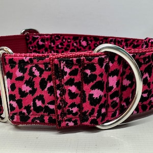 Handcrafted 38mm (1.5 inch) wide martingale dog collar in PINK animal print design Greyhound whipp image 1
