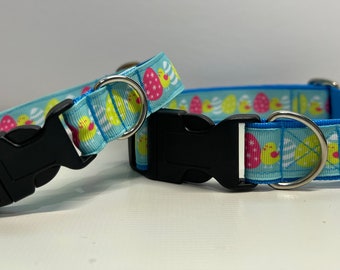 Adjustable dog collar Easter blue eggs design