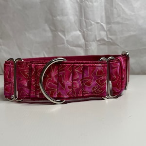 Handcrafted 38mm wide martingale dog collar in raspberry burst Greyhound whipp