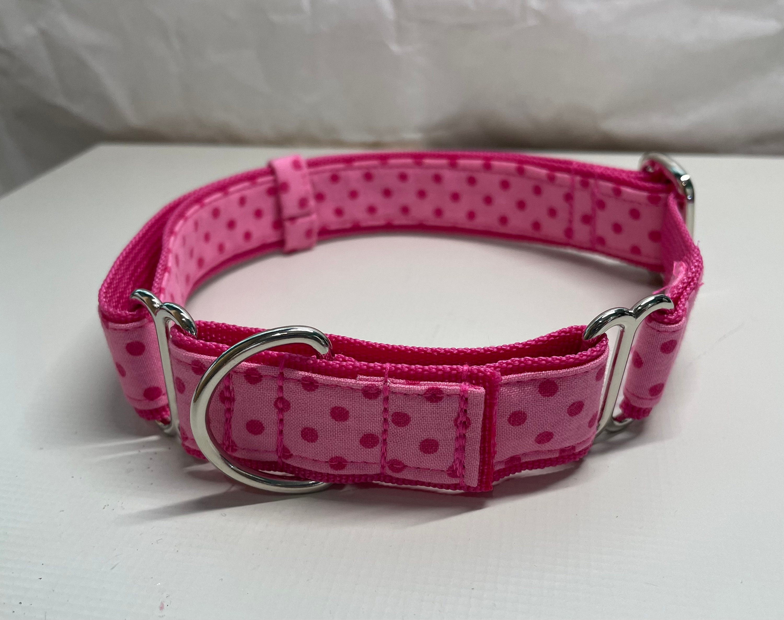 Martingale 25mm dog collar in pink dotty design Etsy