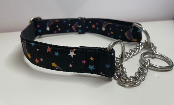 Dog collar half check choke chain in black shooting stars design with steel  chain - Etsy.de