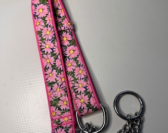 Dog collar half check choke chain in pinky daisies design with stainless steel chain