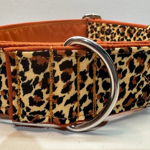 Handcrafted 38mm wide martingale dog collar in animal print design Greyhound whipp