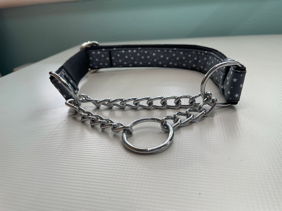 Dog Collar Half Check Choke Chain in Grey Stars With Stainless Etsy