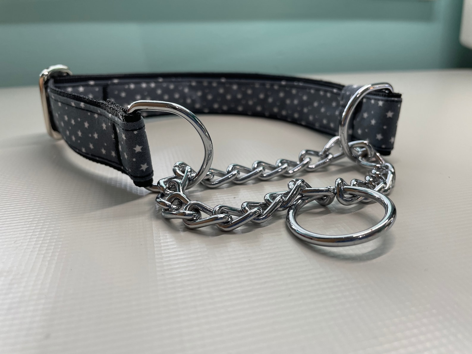 Dog Collar Half Check Choke Chain in Grey Stars With Stainless Etsy UK