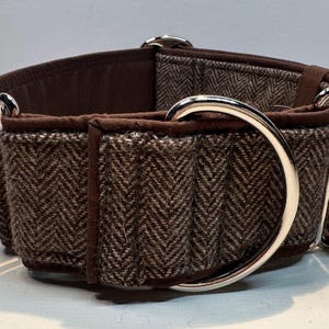 Handcrafted 50mm (2inch) wide martingale dog collar in brown TWEED whippet greyhound lurcher