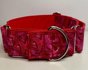 Handcrafted 38mm wide martingale dog collar in raspberry burst Greyhound whipp