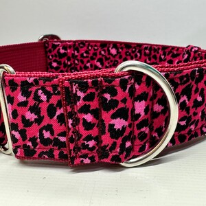 Handcrafted 38mm (1.5 inch) wide martingale dog collar in PINK animal print design Greyhound whipp image 9