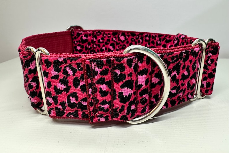 Handcrafted 38mm (1.5 inch) wide martingale dog collar in PINK animal print design Greyhound whipp image 9