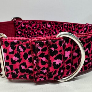 Handcrafted 38mm (1.5 inch) wide martingale dog collar in PINK animal print design Greyhound whipp image 6