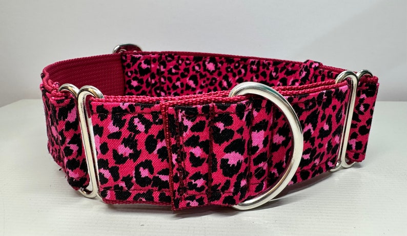 Handcrafted 38mm (1.5 inch) wide martingale dog collar in PINK animal print design Greyhound whipp image 6