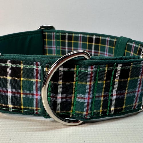 Handcrafted 38mm wide martingale Cornish hunting tartan design greyhound whippet