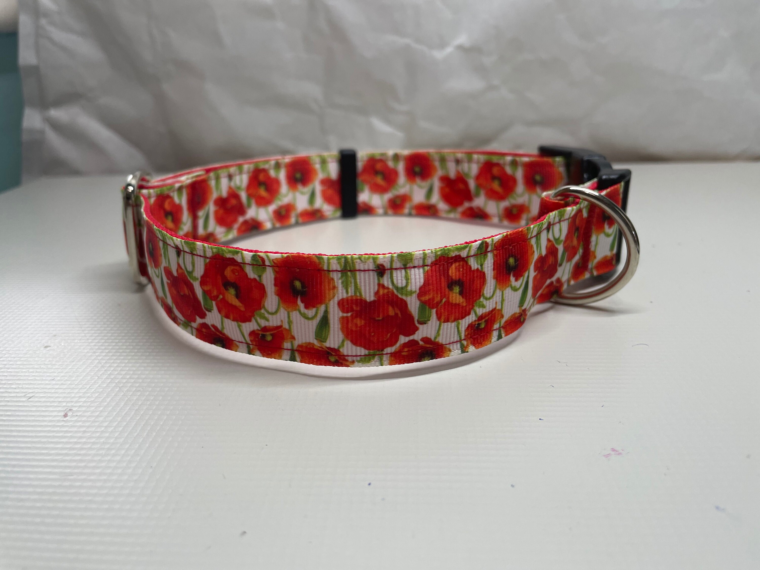 Adjustable dog collar in red poppies design Etsy