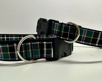 Adjustable dog collar in Cornish hunting tartan design