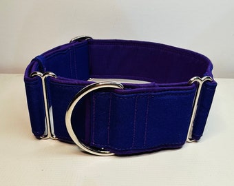 Handcrafted 50mm (2inch) wide martingale dog collar in purple whippet greyhound lurcher