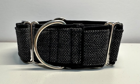 Handcrafted 50mm 2inch Wide Martingale Dog Collar in Black TWEED Whippet Greyhound Lurcher Etsy UK