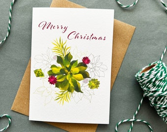 Succulent Christmas Card | Christmas Succulent | Hand painted Succulent | Festive Card | Plants | Watercolour Design | Merry Christmas