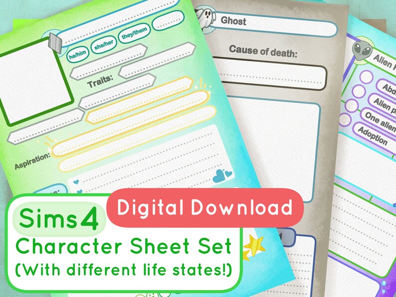 Sims Character Sheet Digital Download Ready to Print Inspired by the ...