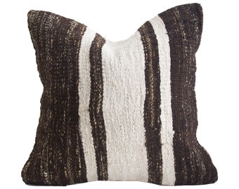 Vintage Kilim Cushion Cover #28, Neutral Brown Antique Turkish Hemp Pillow