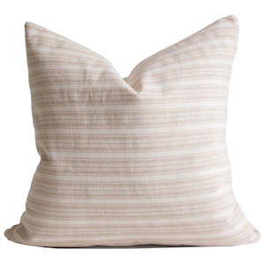 Woven Stripe Linen Cushion Cover, Beige Neutral Pillow, Coastal Modern Farmhouse || PADSTOW