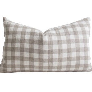 Grey White Gingham Cushion Cover, Linen Check Cover, Modern Farmhouse Decorative Cushion | EDIE