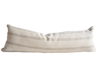 Natural Neutral Cream Farmhouse Stripe Wool Cushion Pillow Cover || SANDY BOLSTER