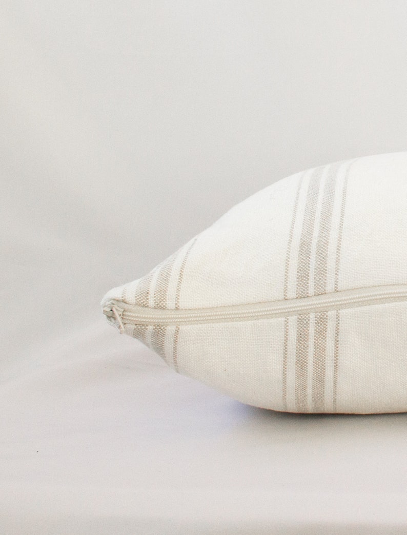 White Natural Linen Stripe Farmhouse Square Decorative Pillow Cushion Cover 40x40cm