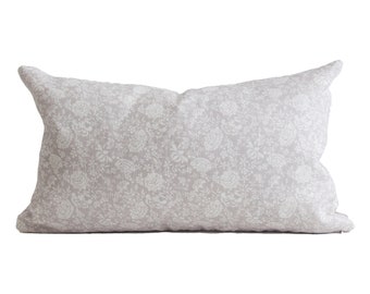 Floral Linen Cushion Cover, Grey Neutral Pillow, Coastal Modern Farmhouse || FLORA