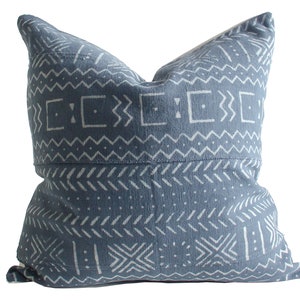 LESS THAN PERFECT African Mud Cloth Cushion Pillow Cover in Blue/Grey with Boho Geometric Print