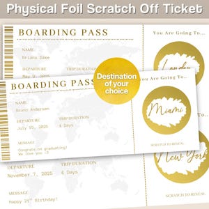 Billet physique à gratter horizontalement en aluminium, carte d'embarquement, article de voyage à destination personnalisé personnalisé pour souvenir ou cadeau surprise FF50