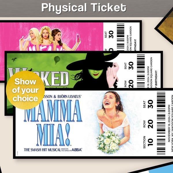 Physical Theatre Ticket Custom Personalized Laminated Broadway Event Item for Birthday Surprise Gift Anniversary Graduation Gift C3