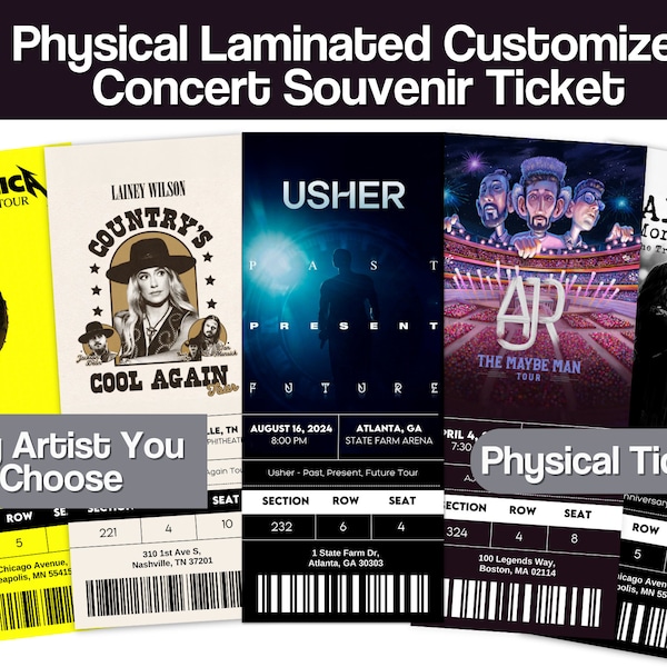 Physical Ticket Custom Personalized Laminated Concert Ticket Souvenir Tangible Item for Keepsake or Surprise Gift Holiday Anniversary Gift