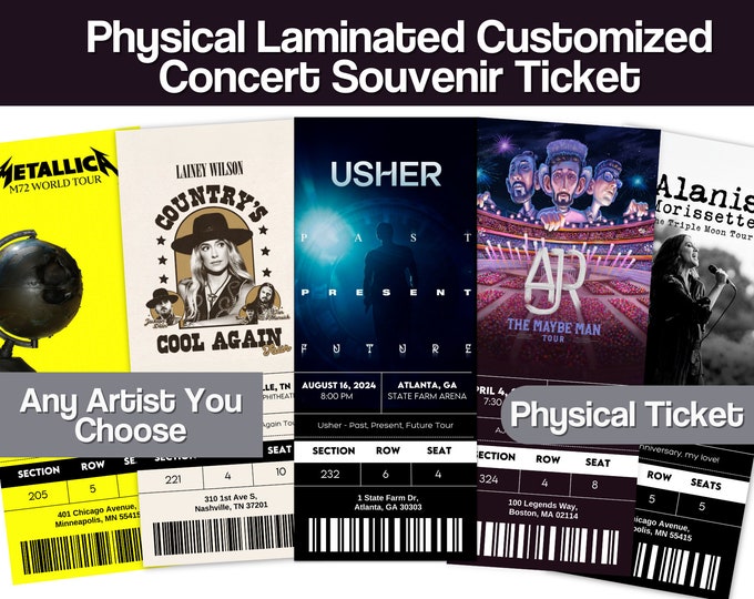 Physical Ticket Custom Personalized Laminated Concert Ticket Souvenir Tangible Item for Keepsake or Surprise Gift Holiday Anniversary Gift
