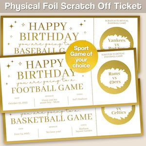 Folie Physisch Horizontal Rubbel Sport Spiel Ticket, Personalisierte Geburtstagskarte Überraschungsgeschenk Fußball Basketball Baseball FF30