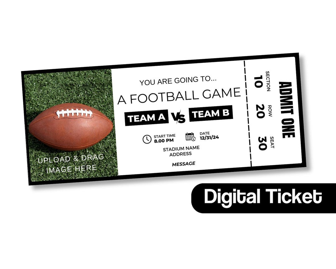 Team Tickets Editable Digital Ticket Sports Team Game Custom Personalized Ticket ...