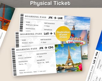 Bilhete físico personalizado, cartão de embarque de destino personalizado, item de lembrança de viagem para presente surpresa de aniversário T21