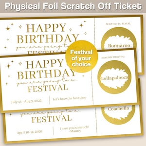 Folie Physisches Horizontales Rubbel Festival Ticket, Benutzerdefinierte personalisierte Geburtstagsticket Souvenir Artikel für Andenken oder Überraschungsgeschenk FF25
