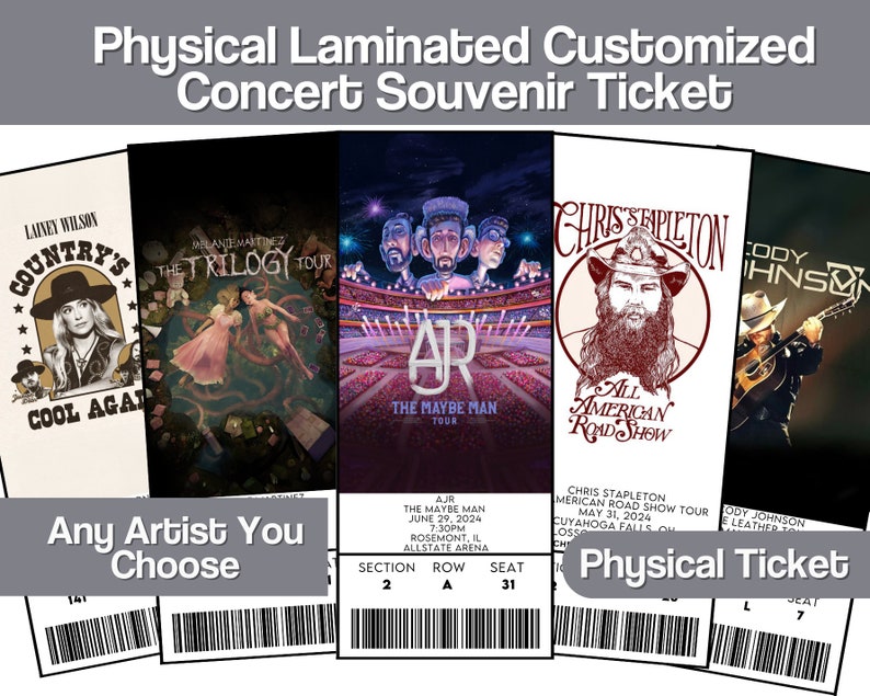 Physical Ticket Custom Personalized Laminated Concert Event Ticket