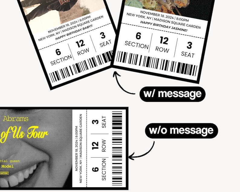 Ticket Text Message Sample Custom Laminated Concert Ticket Souvenir, Personalized Event Keepsake ...