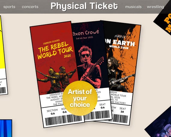 Custom Laminated Concert Ticket Gift Souvenir, Personalized Event