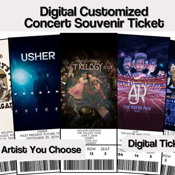 Download digitaal ticket op maat gepersonaliseerd concertticket souveniritem voor aandenken of verrassingscadeau vakantie jubileumcadeau