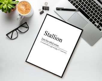 Framed Stallion Gift, Hustler Definition, Wall Art, Wall Decor, Poster, A4, A3, Funny, Bespoke, Stallion Poster, Stallion Name Definition