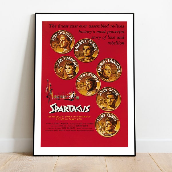 Framed Spartacus 1960 Movie Poster, Kirk Douglas Wall Art, Thracian Spartacus , Decor, Poster, A4, A3 Statement Print, Vintage Film Poster