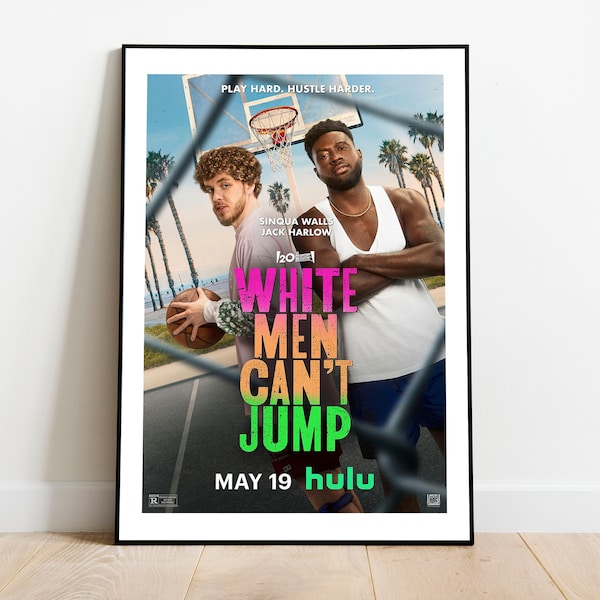 Weiße Männer können nicht springen Poster, Hulu Filmplakat, Wandkunst, Wanddekor, Poster, A4, A3 Statement Print, Jack Harlow, Sinqua Walls, 2023