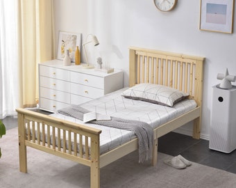 Furniturebox UK Azure Grey Wooden Solid Pine Quality Single Double King Bed Frame And Sprung Mattress Double Bed + 2 Grey Drawers 