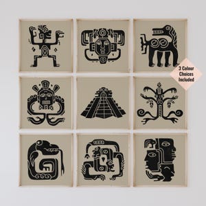 Mayan Art, 20x20 Posters, Set of 9 Square Prints, Aztec Wall Decor, Maximalist Art, Aztec Print, Mexican Art Poster, Instant Download Art